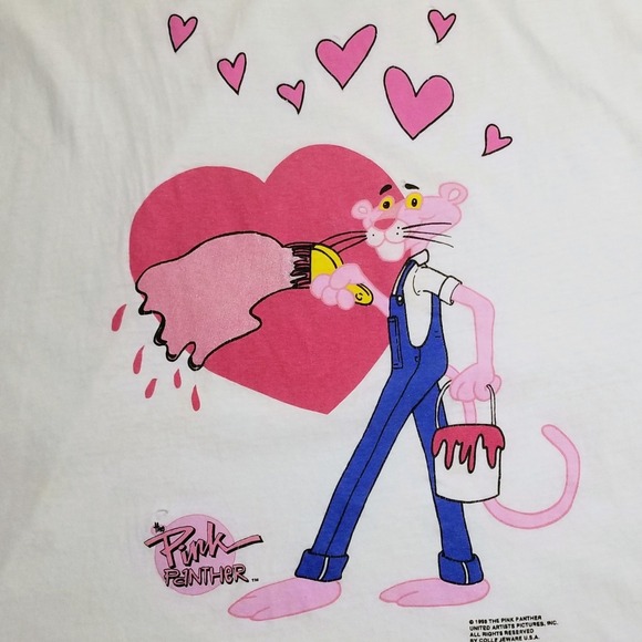 Vintage 90s Pink Panther Painted Hearts 1998 Single Stitch Shirt Valentines - Picture 2 of 15